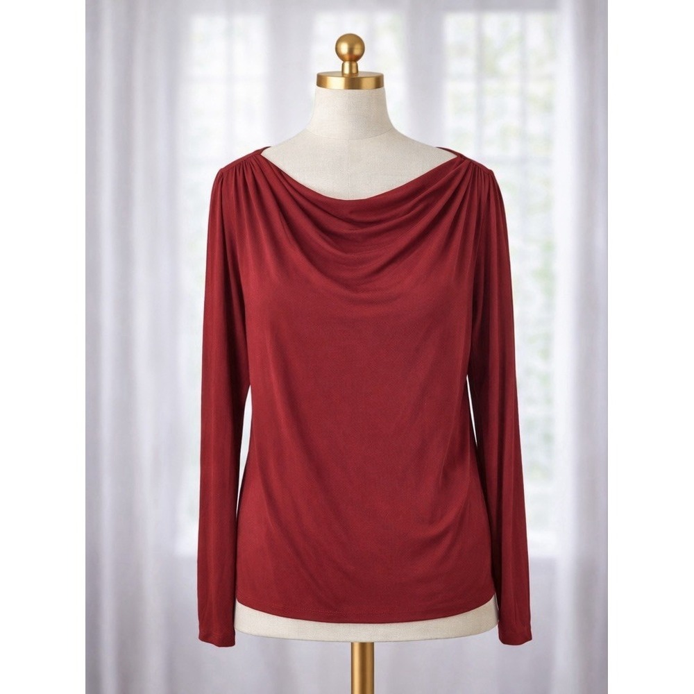 Lauren Ralph Lauren‎ Popover Top Drape Neck Soft Rayon Knit Red Size Large